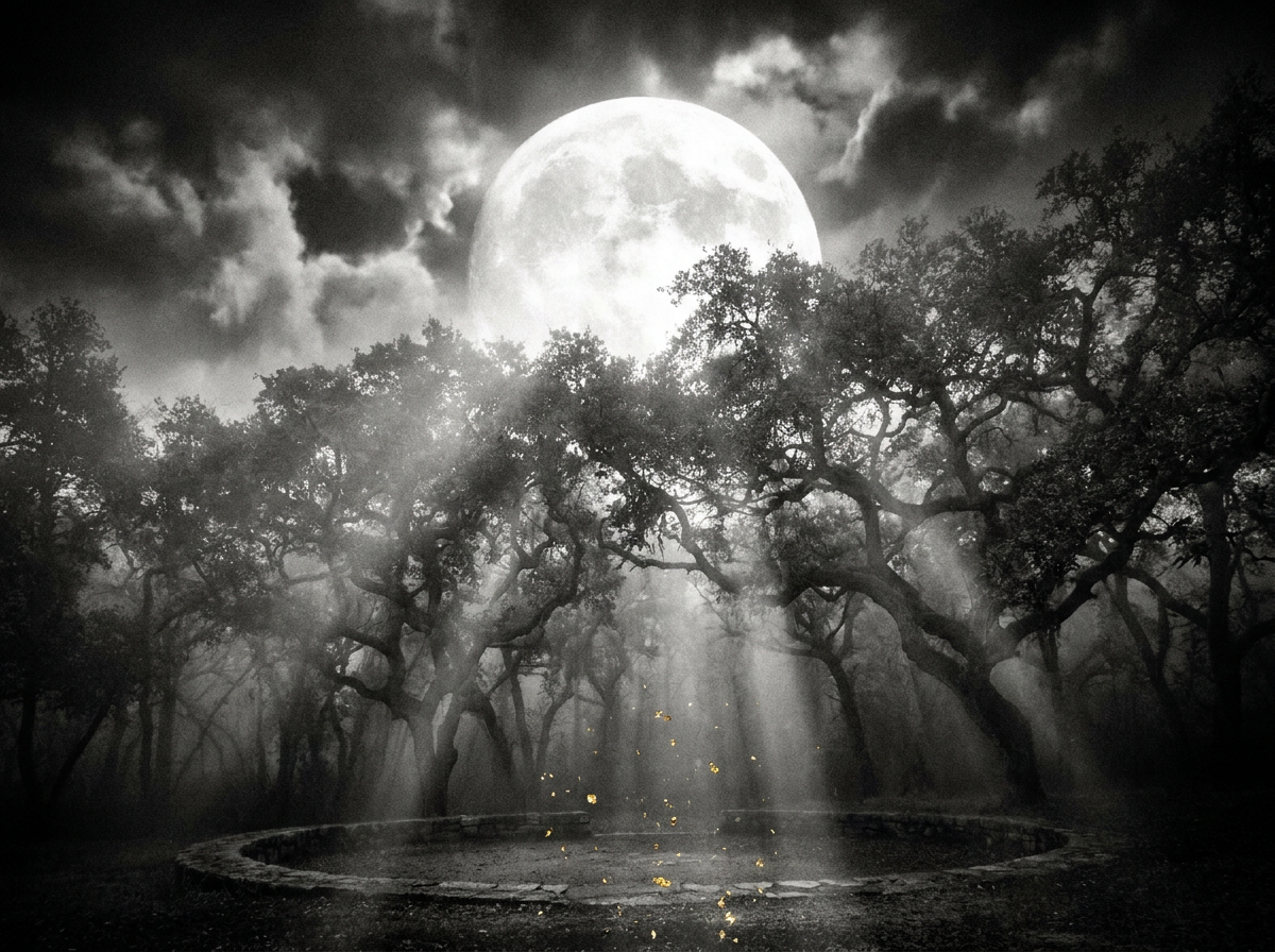 Full moon above an ancient forest
